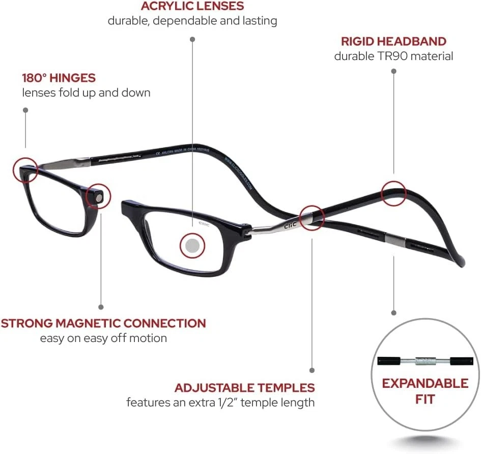 Clic Magnetic Reading Glasses for Men Women Computer Readers M-XL Black + 1.25 - Image 3 of 4