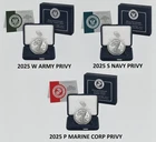 2025 Proof American Silver Eagle Army, Navy, & Marine Privy (3) Set Lot