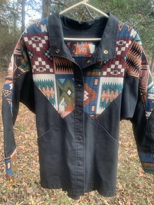 Vintage David James Fleece Lined Aztec Canvas Work Jacket Batwing Small Oversize