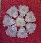 Set of 8 Vintage Anchor Hocking Triangle Clear Daisy Button Snack Plates & Cups