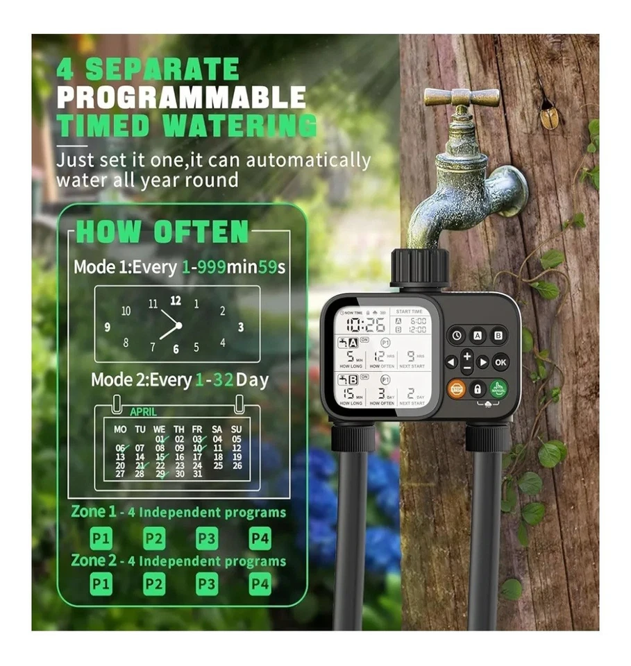 Двухзонный умный таймер воды с датчиком дождя — орошение на батарейках... - Изображение 2 из 4