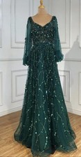 Emerald Green Sequin Evening Gown | Long Formal Dress | Open Back Tulle Maxi