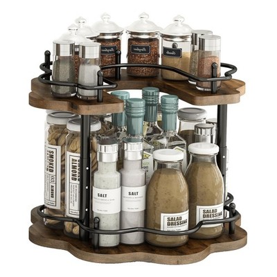 2 Tier Lazy Susan Organizer,2-Tier Spinning Spice Rack with Stable Carousel B...
