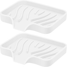 White, Kitchen Soap Tray for Shower 2 Pack Self Draining Soap Dish Soft Bathroom