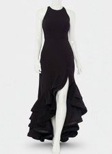Betsy & Adam Women Black Ruffled Tiered Sleeveless Scuba Crepe Gown Dress Size 2