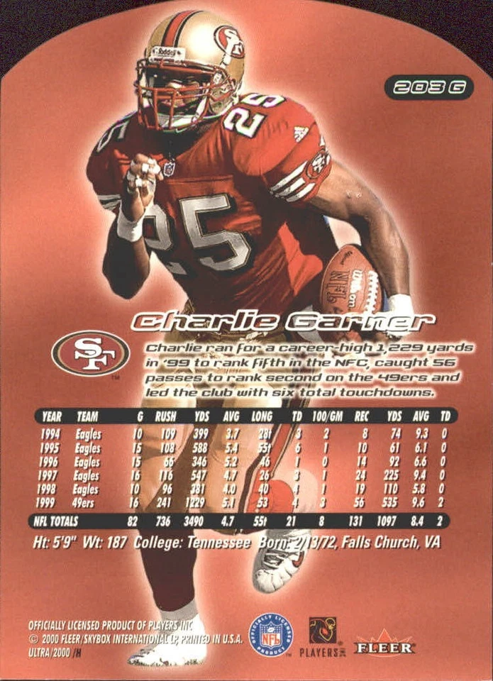 2000 Ultra Gold Medallion #203 Charlie Garner - FB - Image 2 of 2