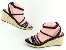 Vionic Ayda Ankle Strap Espadrille Wedge Sandal Black Sz 9.5