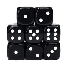 d6 Dice Cube 18mm Opaque BKwh w/ pips Pack of 12 