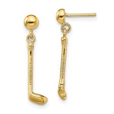 14k Yellow Gold Golf Club Dangle Earrings