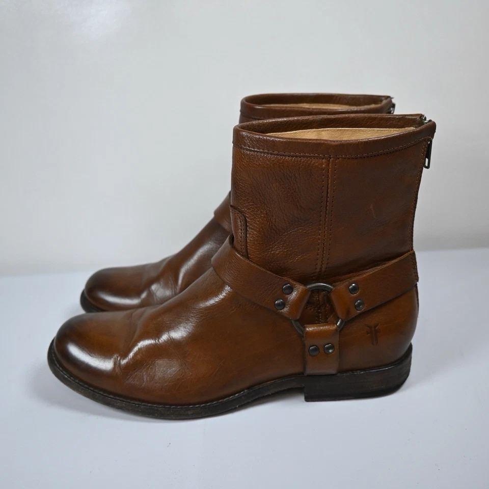 Frye Mujer Cuero Marrón Phillip Arnés Botines 10 Western Vaquero Motociclista Foto 3 de 4