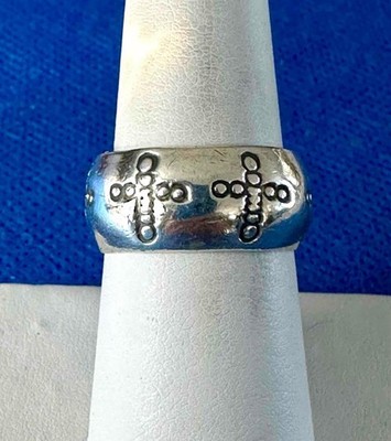 Mexico Monteros HOB TM100 Sterling Domed Band Ring w/ Cross Design TM100  Sz 7.5