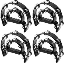 4 Pack 9 Inch Double Row Tambourine, Half Moon Musical Tambourine, Metal Jing...