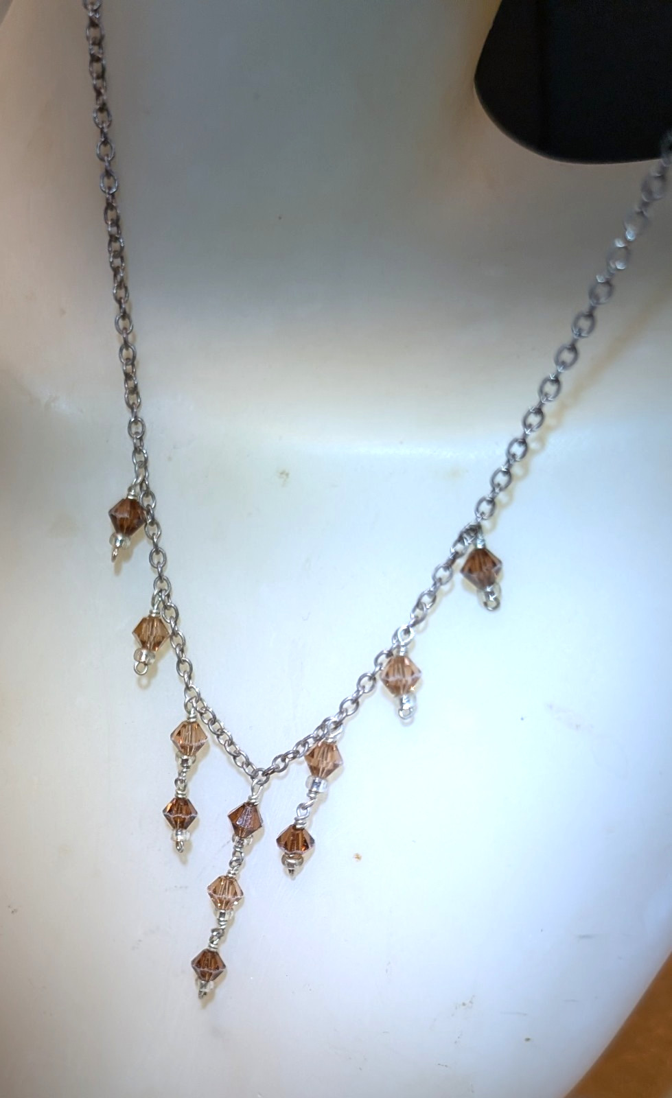 Delicate 16” Amber Tiny Crystals Dangle Necklace … - image 2
