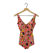 Vintage 60s SEARS One Piece Swimsuit Hot Pink Floral Sweetheart Bathing Suit MD
