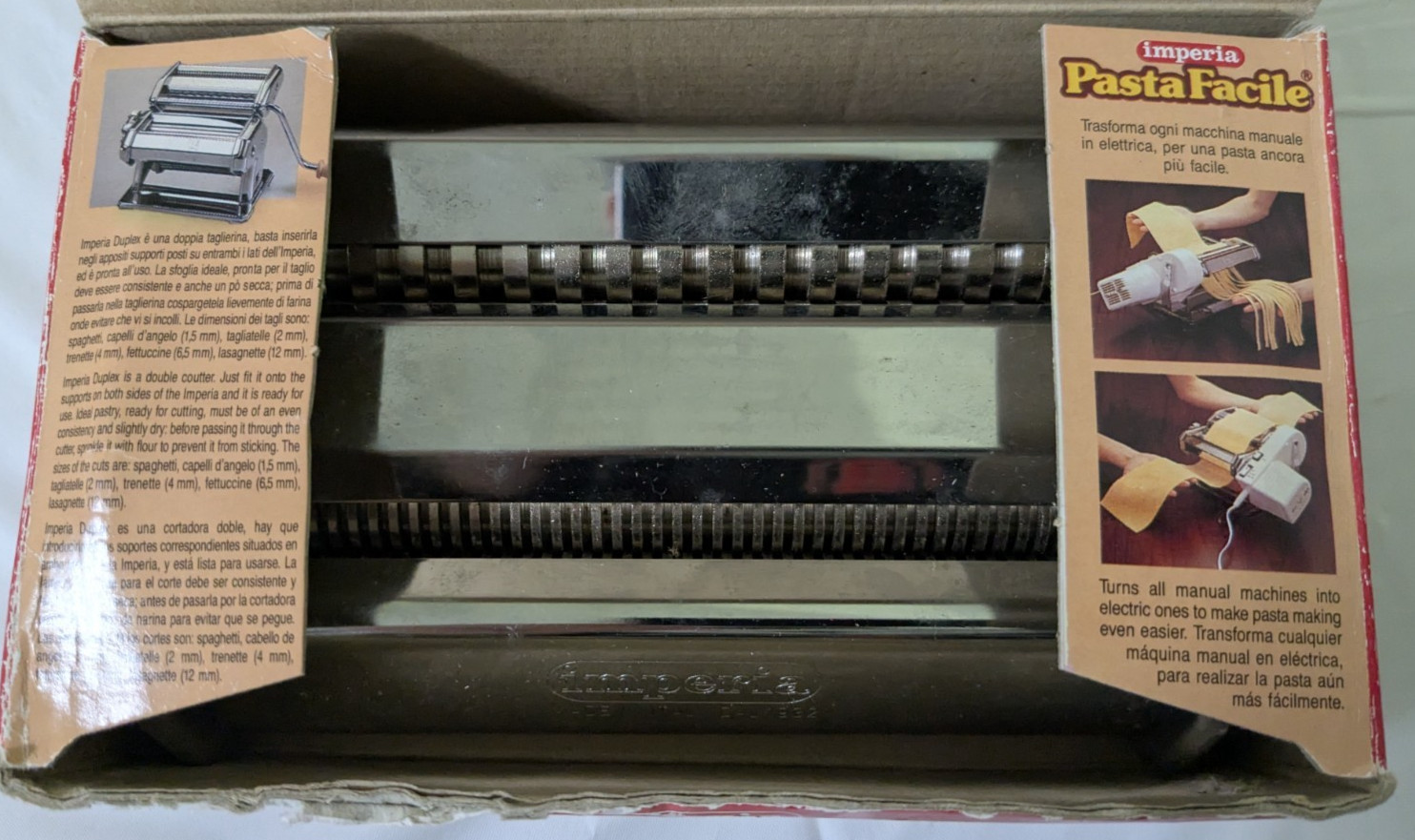 Vintage Imperia Duplex Attachment Pasta Maker Made in Italy w/Box Rare
