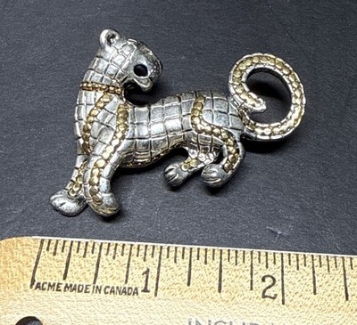 Vtg Leopard Brooch Two-Tone Big Cat Quilted Piece 80s Pre Owned Nice Condition