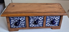 Small Mango wood blue & white floral ceramic 3 drawer set (horizontally stacked)