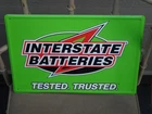VINTAGE ORIGINAL "INTERSTATE BATTERIES TESTED TRUSTED" 17.5" METAL BATTERY SIGN!