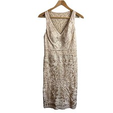 Sue Wong Dress 4 Nocturne Evening Sheer Nude Beige Floral Lace Women  s NWT