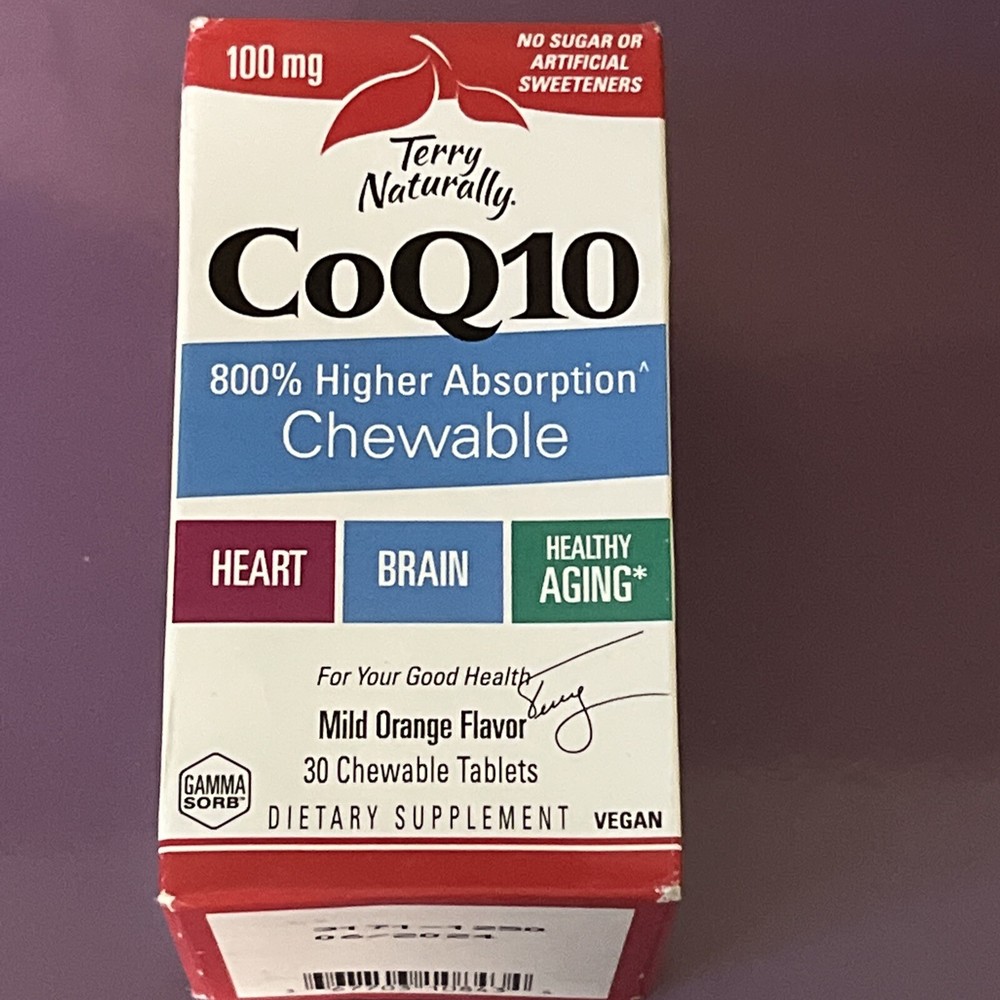 Terry Naturally CoQ10 100 mg 30 Chewable Tablets Orange Flavor Heart & Brain