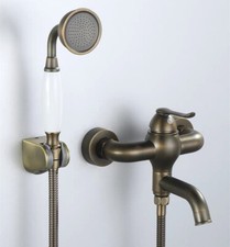 Antique Bronze Wall Mount Tub Faucet with Telephone Hand Shower Mixer Valve Tap