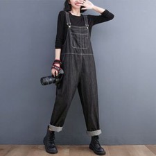 Lady Denim Bib Overalls Jumpsuit Jeans Trouser Plain Workwear Pants Retro Casual