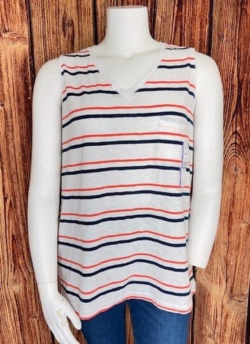 NEW! Time and Tru Women's 2XL (20) Orange Navy Striped Relaxed Fit Pocket Tank