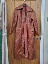 Vintage Women Genuine Leather Jacket Long Trench Coat With Belt Freepost