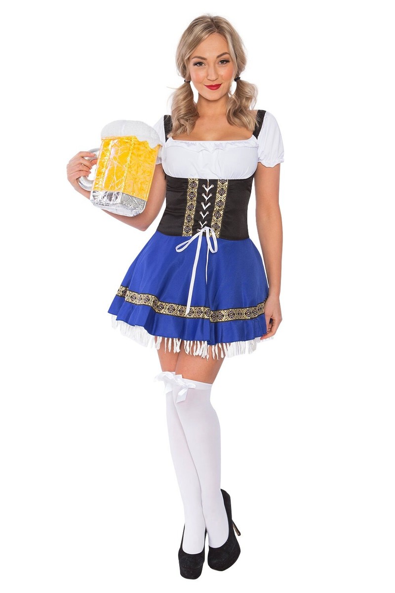 Couple Oktoberfest Costume Lederhosen Blue German Beer Maid Mens - Foto 3