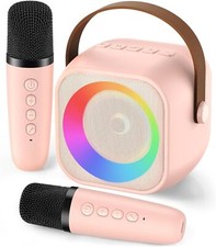 Portable Karaoke Machine with Bluetooth Party Lights 2 Wireless Microphones f...