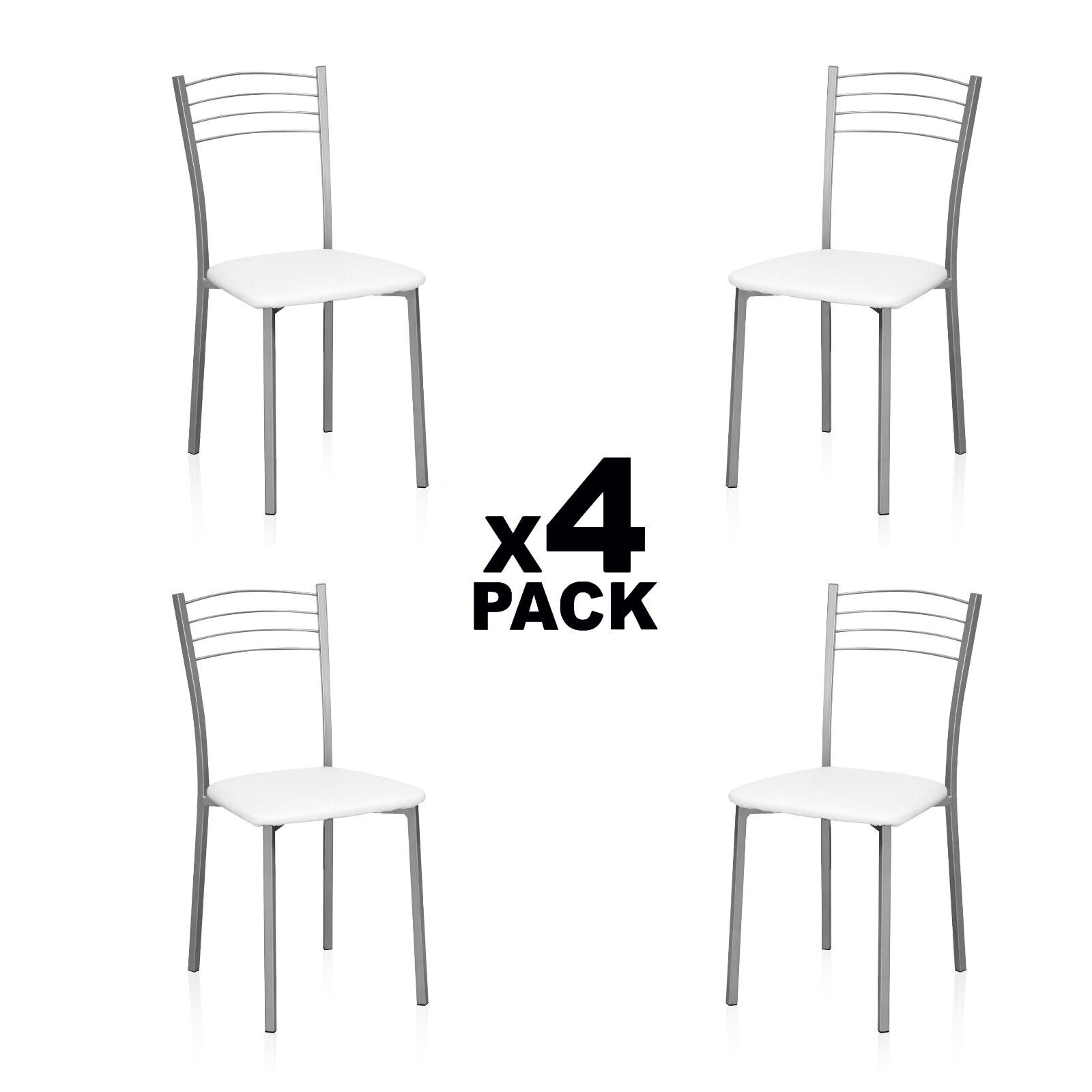 Pack 4 sillas, silla cocina moderna de comedor, Blanca y Gris, Chef