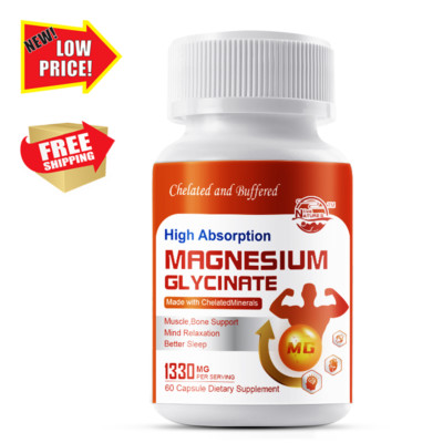 Magnesium Glycinate 1330mg Chelated & Buffered High Absorption 60 Capsules