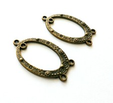 4 Bronze Charms Chandelier Findings Connector Pendants Oval Links Earring Making