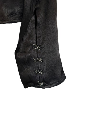Free People Blouse XS Stretch Black Shirt Crop Top Long Sleeve Clip Hook Ruffles - Picture 7 of 12