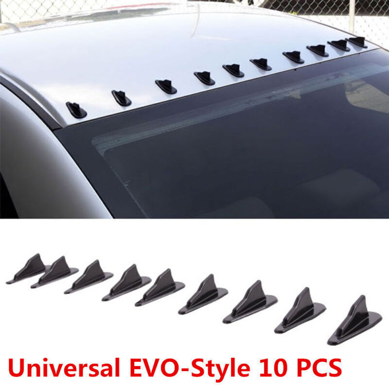 10pcs PP Roof Shark Fins Spoiler Wing Kit Vortex Generator Black