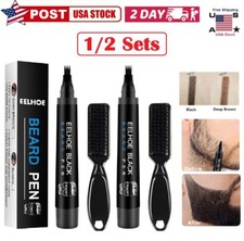 2  Men Beard Filling Pen Hair Grower Filler Moustache Eyebrow Brush Tool Kit US