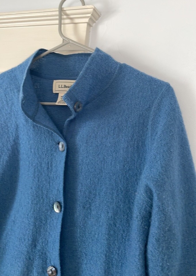 LL Bean Women's Wool Cardigan Sweater Blue Medium eBay