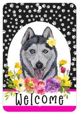 Siberian Husky Grey Aluminum Indoor/Outdoor Paw Prints Welcome Sign
