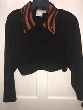 vtg 80s Designer Bolero cropped Jacket Pointy Collar Animal Print Sequins M OOAK