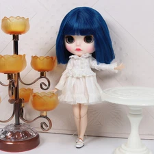 Blythe doll  Make up Dudu mouth  short blue hair from Factory Joint Body 12"