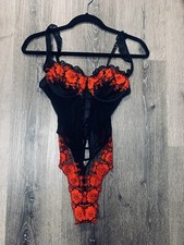 Vintage 90s VICTORIAS SECRET Black Red Bodysuit Womens 36B Lingerie