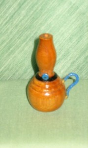 1940's HAND TURNED WOOD MINIATURE KEROSENE LAMP MARKED WITH LOCAL & DATE   (C)