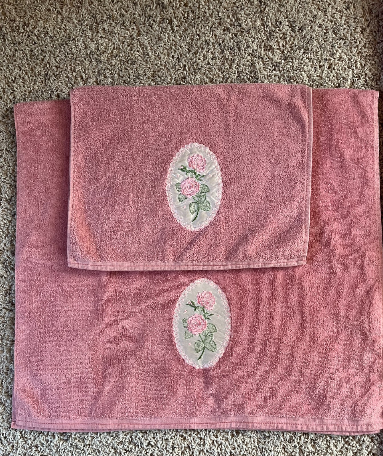 Vintage Canon Dusty Rose Bath and Hand Towel Set Rose Embroidered eBay