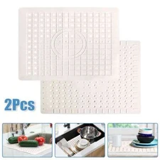 2Pcs Kitchen Sink Mat Non-Slip Rubber Drain Pad Protector Food Drainer 12 x 10in