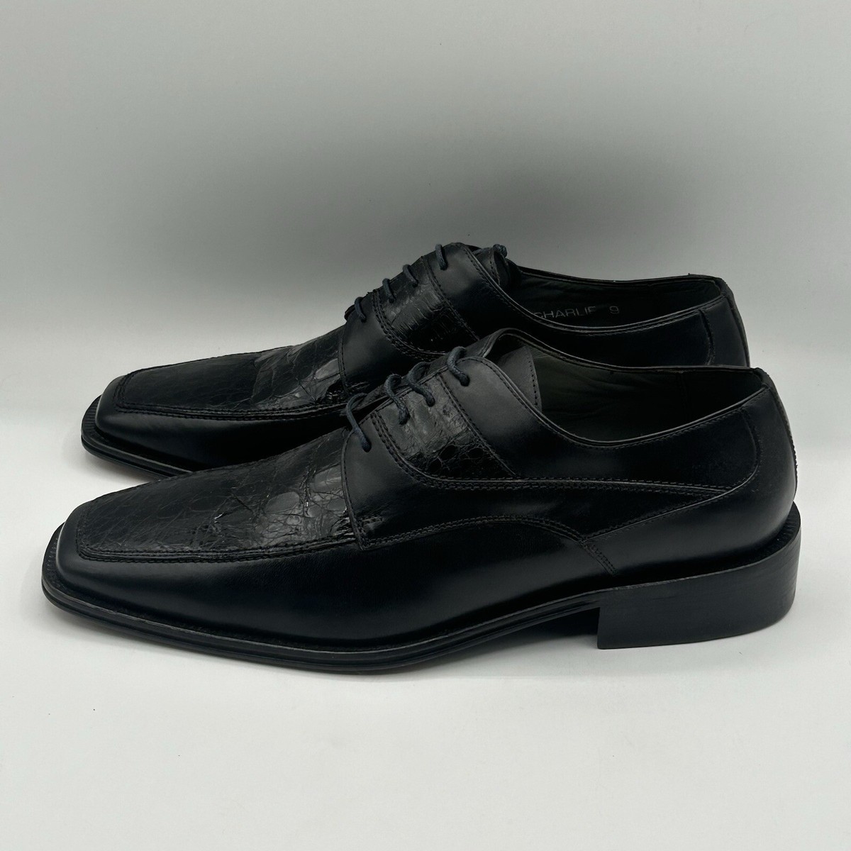 NEW David Eden Mens Crocodile Dress Shoes Black SZ 9 NEW David Eden Mens Crocodile Leather Dress Shoes Black  main image 2