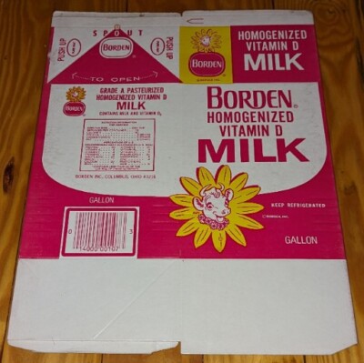 Vintage Original 1977 Borden Homo Milk Gallon Carton Wax Paper Elsie Offer