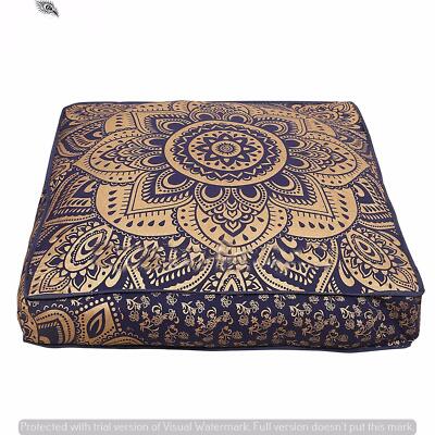 Beautiful Square Floor Cushion Cover 35 Inches Mandala Peacock Design Indian
