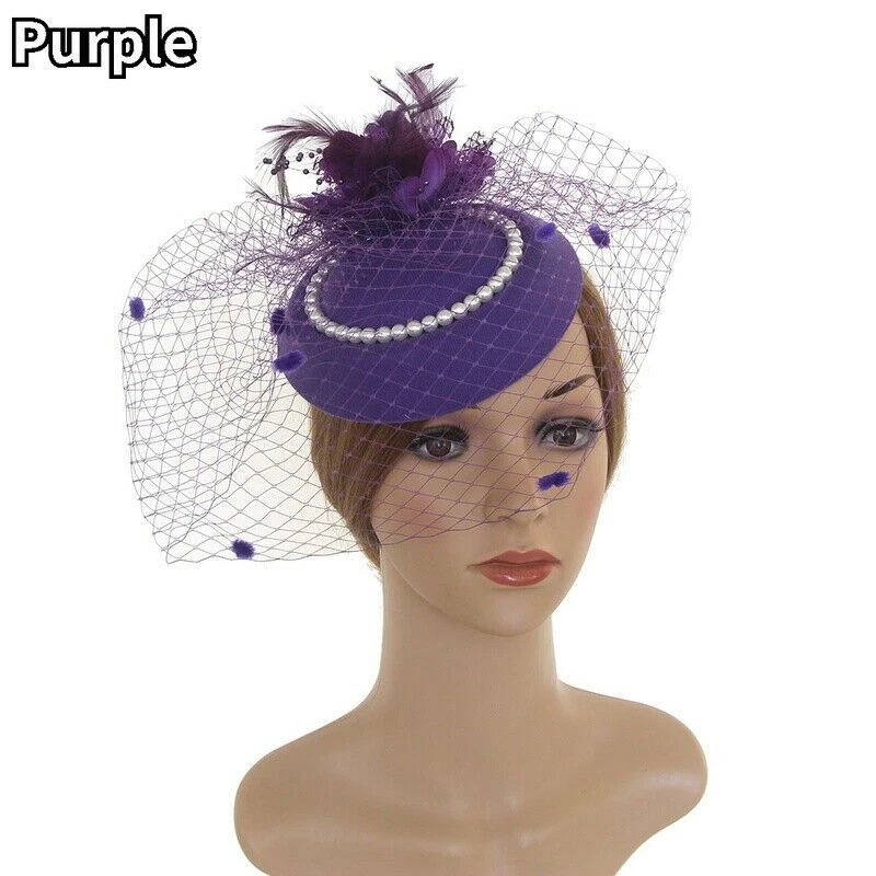 Mujeres Pastillero Sombrero con Velo Fascinador Diadema Novia Boda Cóctel Retro Foto 2 de 4