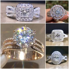 925 Silver Filled,Gold Women Jewelry Romantic Girls Cubic Zircon Ring Sz 6-10