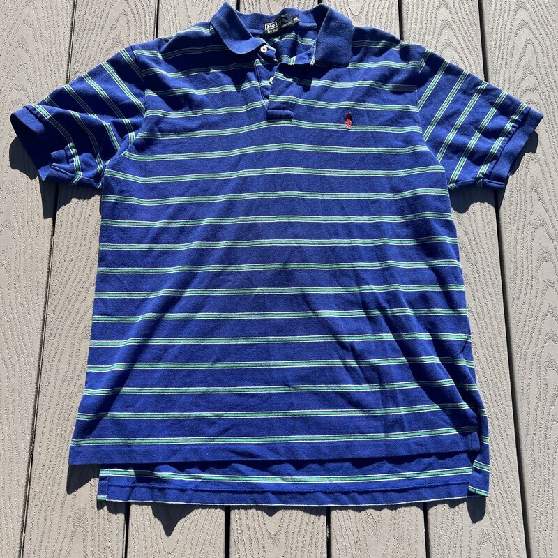 Polo Ralph Lauren vintage camicia uomo XL blu a righe manica corta logo pony